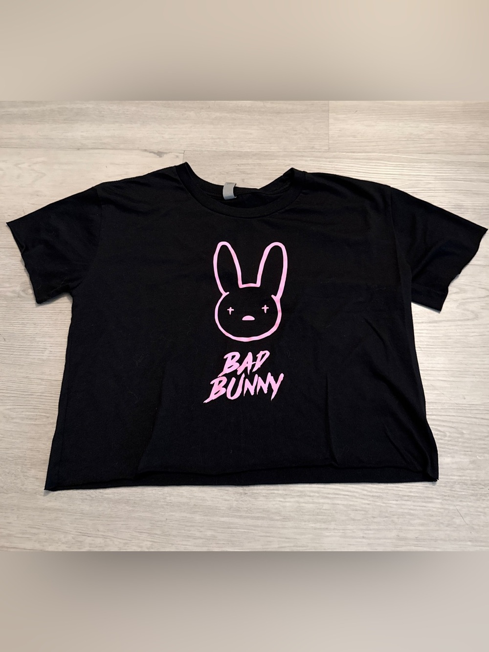 Bad Bunny T Shirt Unisex S Black Classic Neon Pink Logo Cropped Tee Hip Hop Trap